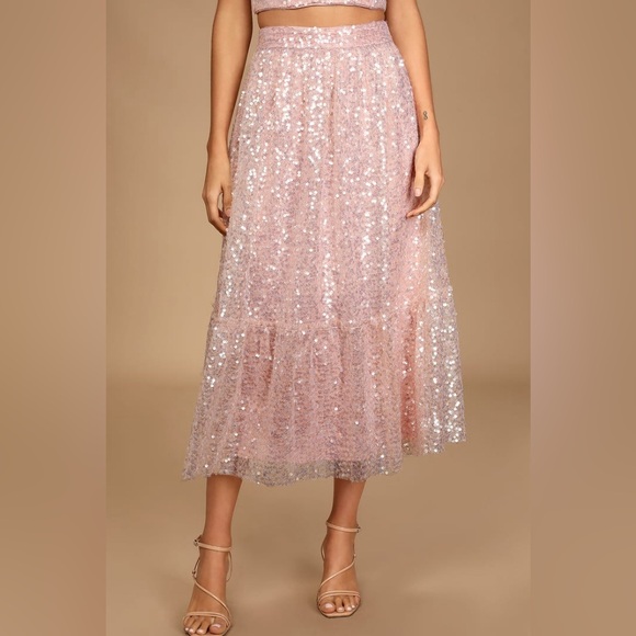 Lulus Elegant Pink Sequin Skirt - Picture 1 of 11